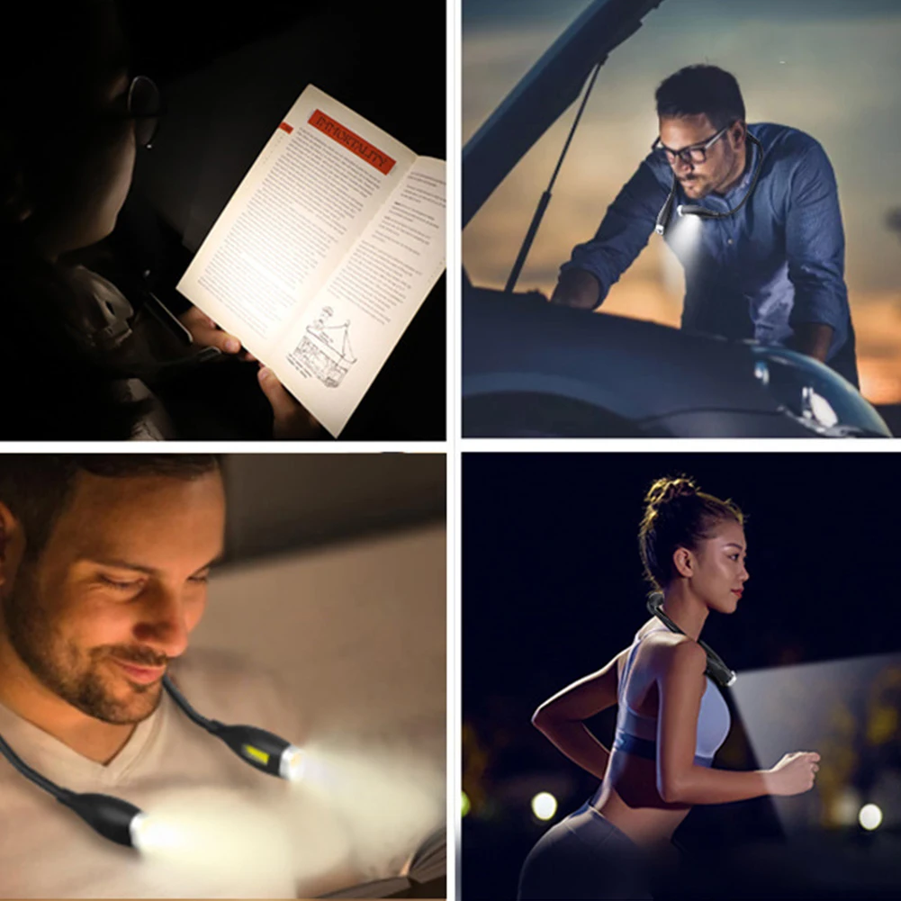 LED 목 독서 등 유연한 독서 램프 핸즈프리 LED 야간 조명 야간 달리기 걷기 뜨개질 캠핑 충전식