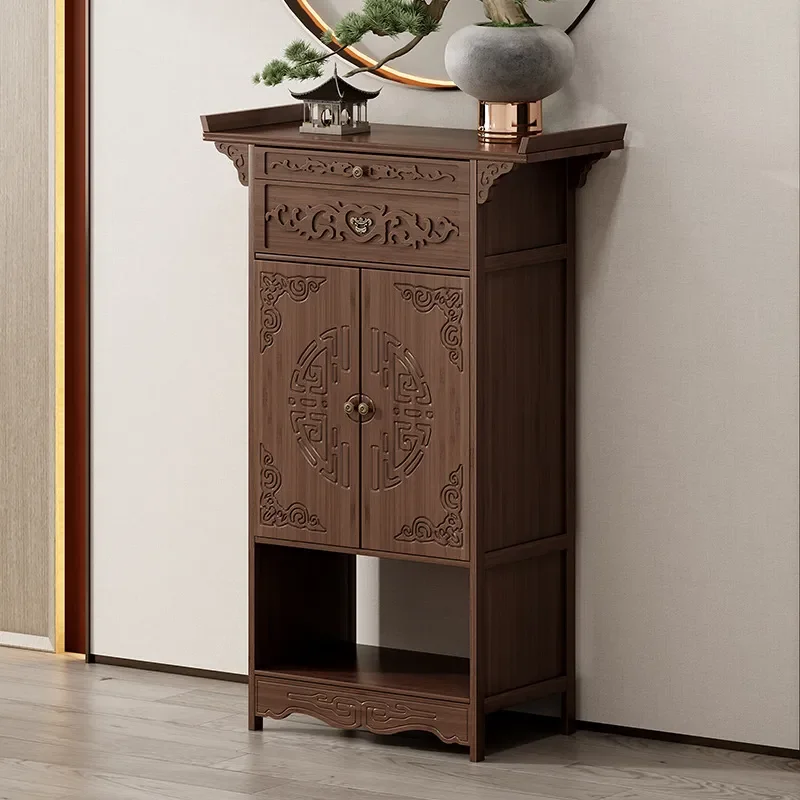 Solid Wood Buddhist Offering Table Household Incense Cabinet Chinese Shrine Altar with Door God of Wealth Worship Stand