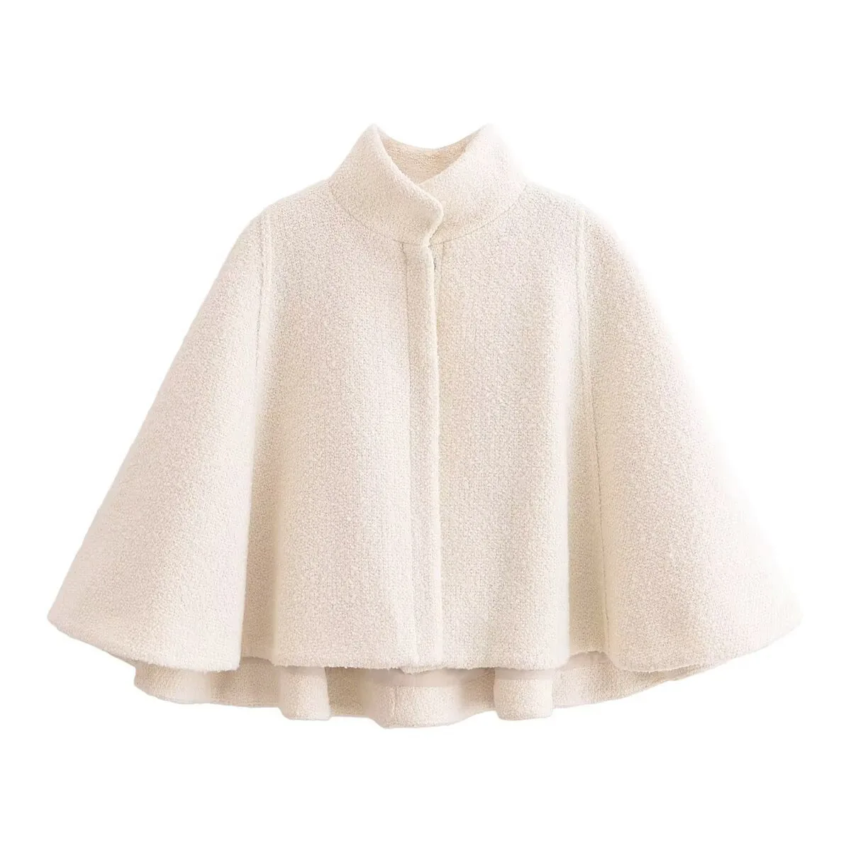 

European And American Style Winter New Women's Retro Loose Casual Simple Blended Stand Collar Cape Jacket