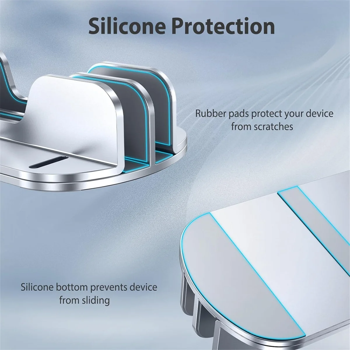 ABJG-حامل كمبيوتر محمول عمودي للمكتب، حامل كمبيوتر محمول بفتحات مزدوجة من الألومنيوم مع قاعدة قابلة للتعديل لـ