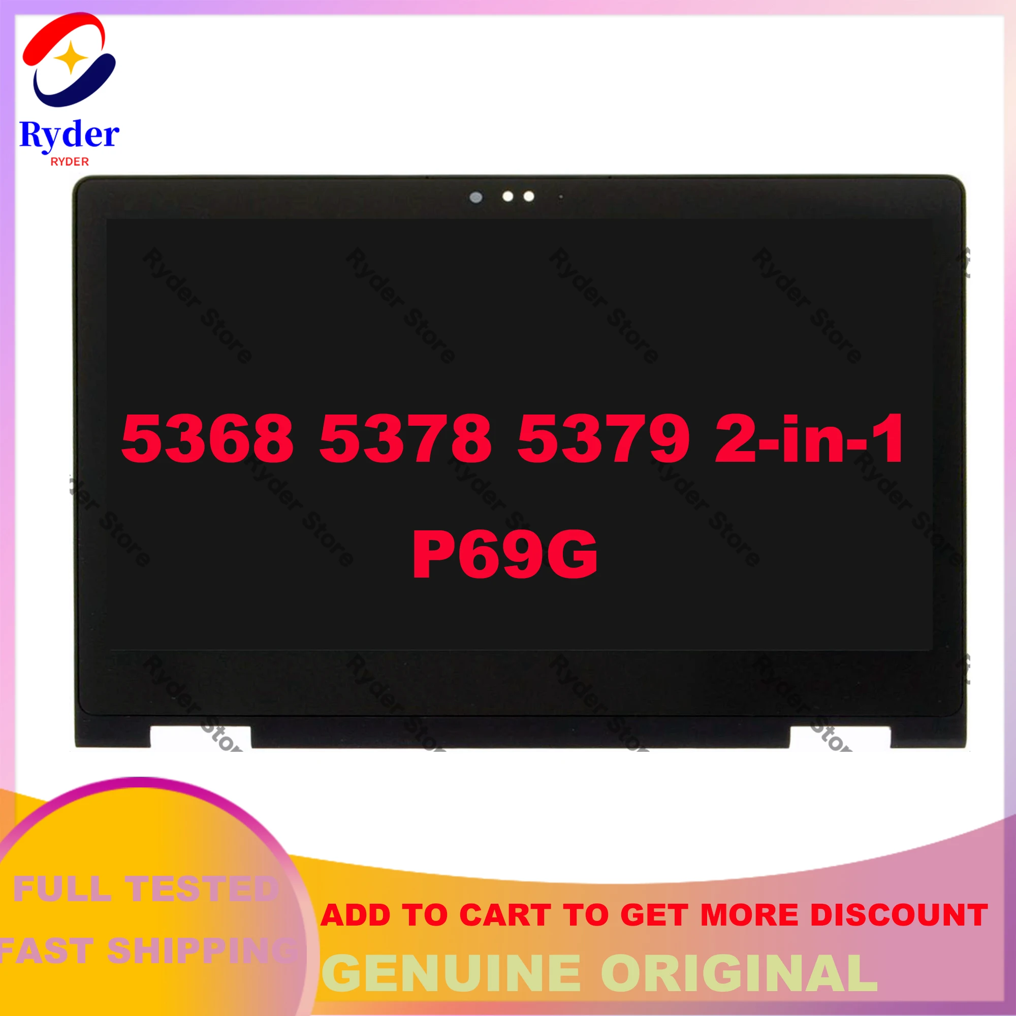 

13.3" Laptop LCD Panel Touch Screen Digitizer Screen Assembly For Dell Inspiron 13 5368 5378 5379 2-in-1 P69G B133HAB01.0