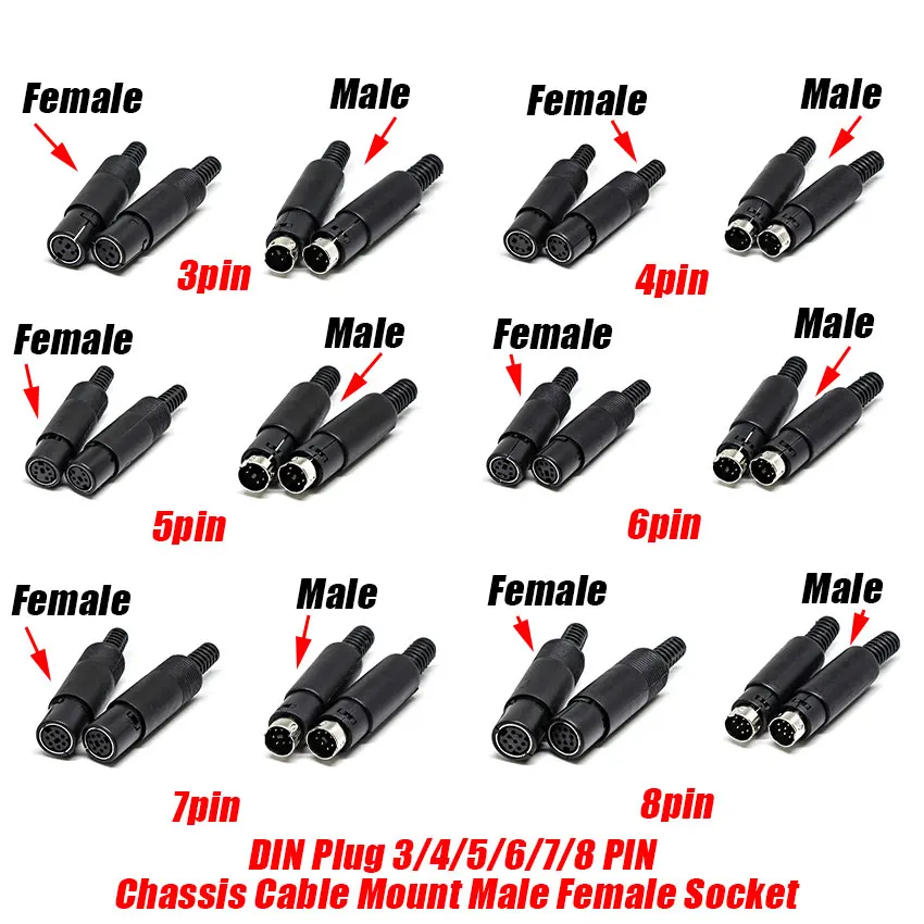 5PCS Mini DIN Plug 3/4/5/6/7/8 PIN Chassis Cable Mount Male Female Socket 3-8Pin Welding Wire S Terminal Mini PS2 Male Connector