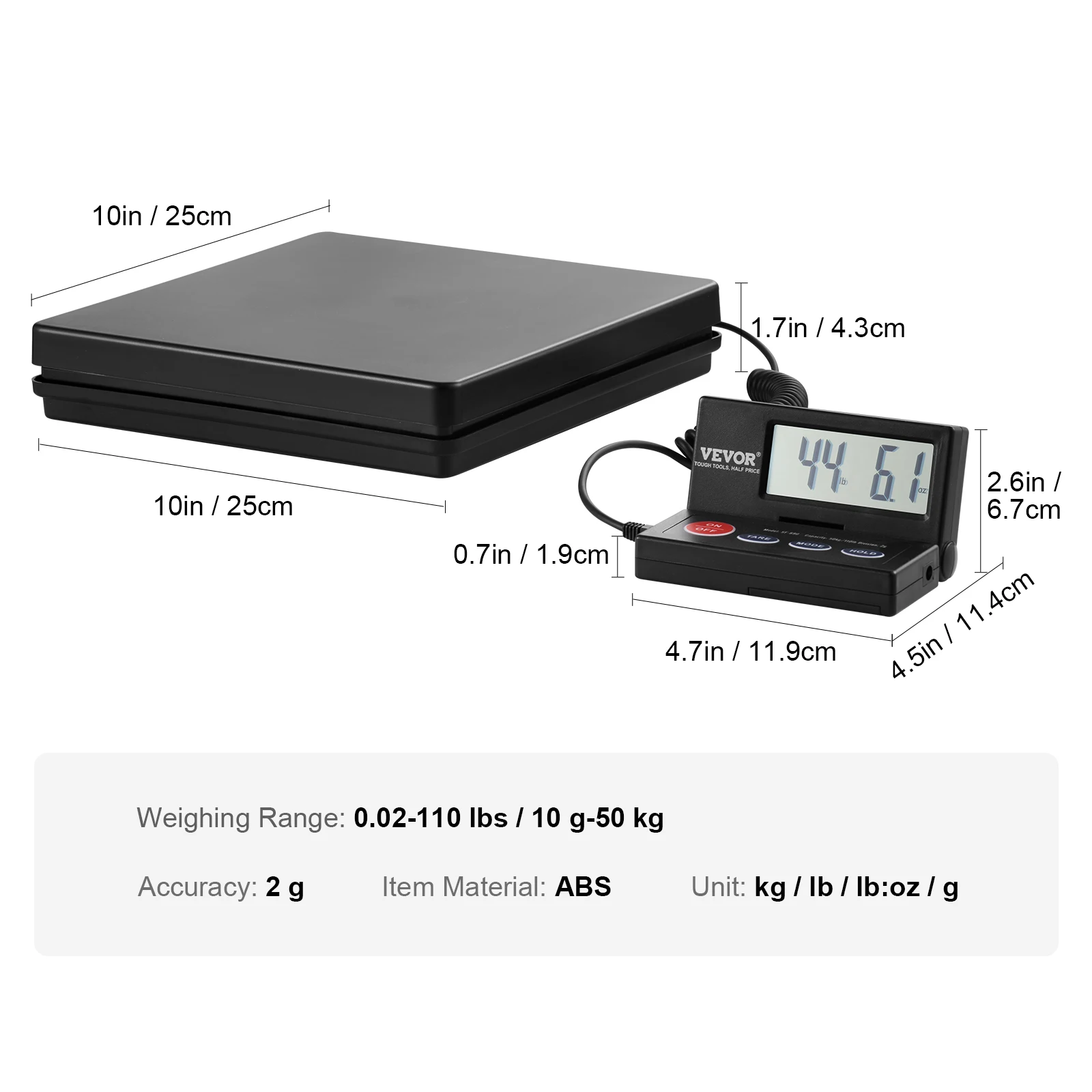 SucceBuy digitale postverzendweegschaal van 110 lbs met timer 90 °   Opvouwbaar LCD-scherm AC/DC-aangedreven pakketweegschaal voor Laggage Home