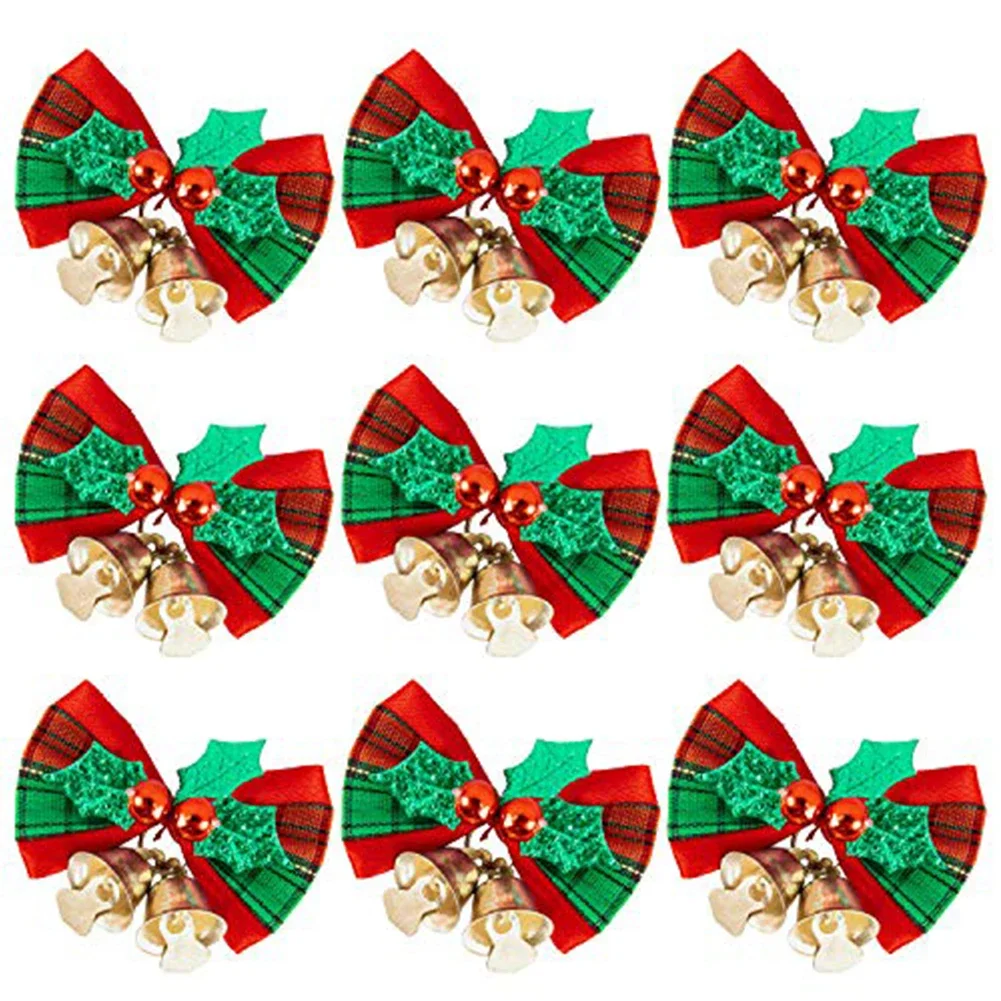 1/10pcs Christmas Bells Bow Christmas Tree Bows Ornament With Small Bells DIY Bows Craft Wedding Party Decoration New