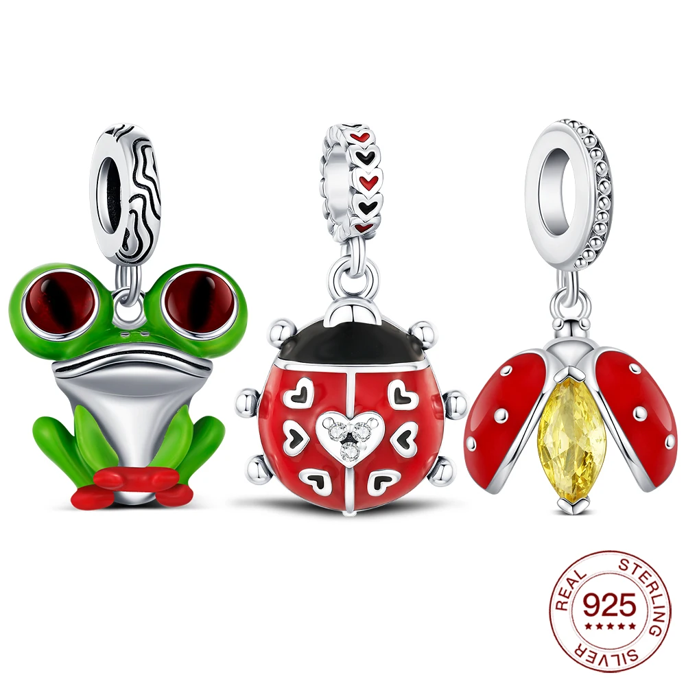 925 Sterling Silver Charm Lucky Animal Heart Ladybug Pendant Jewelry Making For Bracelet Women Fashion Jewelry Daily Wear Gifts
