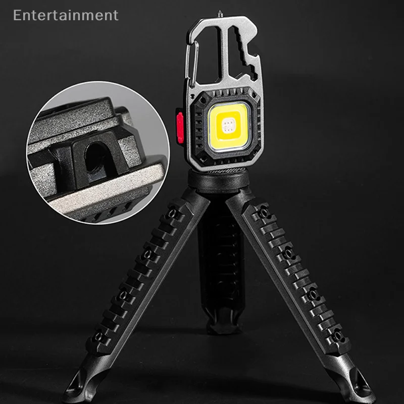 1Pc Keychain Flashlight Tripod Mini LED Light Pocket COB USB Rechargeable Portable Key Light Stand Camping Outdoor Supplies