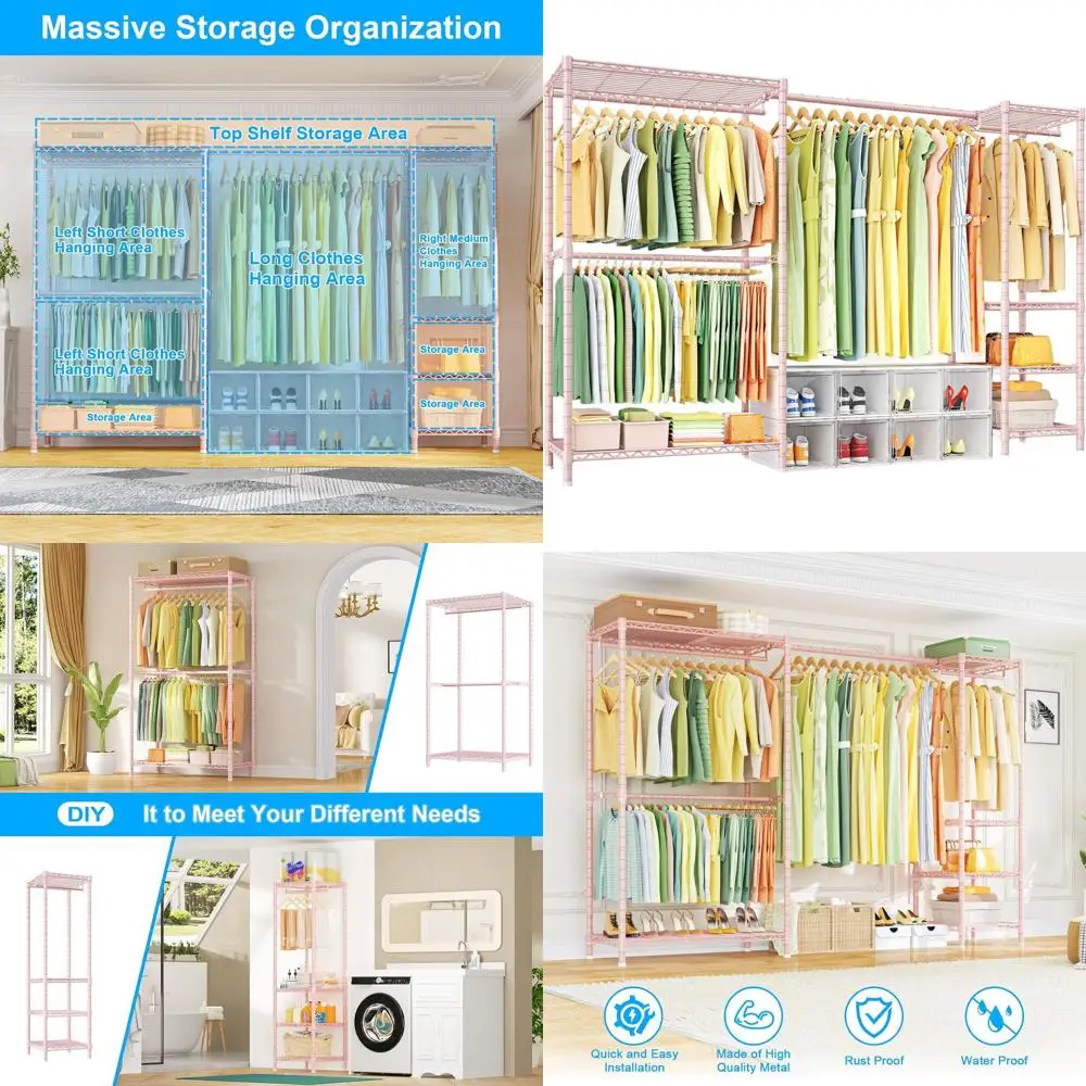 

Adjustable Portable Garment Rack, 73-97W x 15D x 72H, Holds 800LBS, Pink