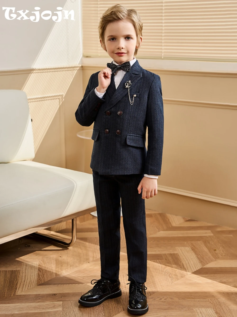 

Txjojn Kids Double Breasted Suit Set 3 Pieces,Autumn Long Sleeve Boys Suits,High Quality Children's Tuxedo For Birthday Party