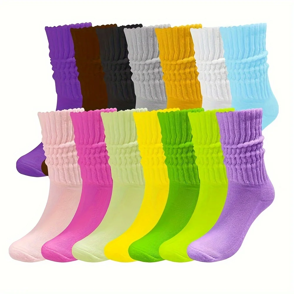 1/5/8/10 Double Random Style Terry Socks, Colorful Candy Colors, Women's Mid-calf, Personalized Trendy, Easy To Match