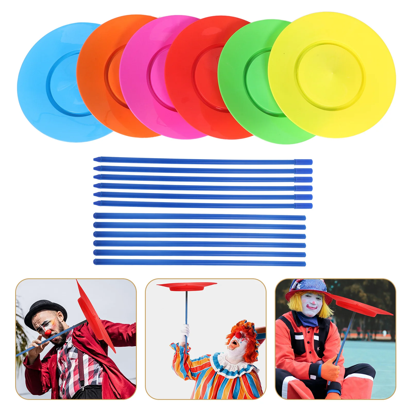 

6pcs Spinning Plates With Sticks Colorful Juggling For Kids Circus Party Favors Acrobatic Performance Prop Plastic Rotating