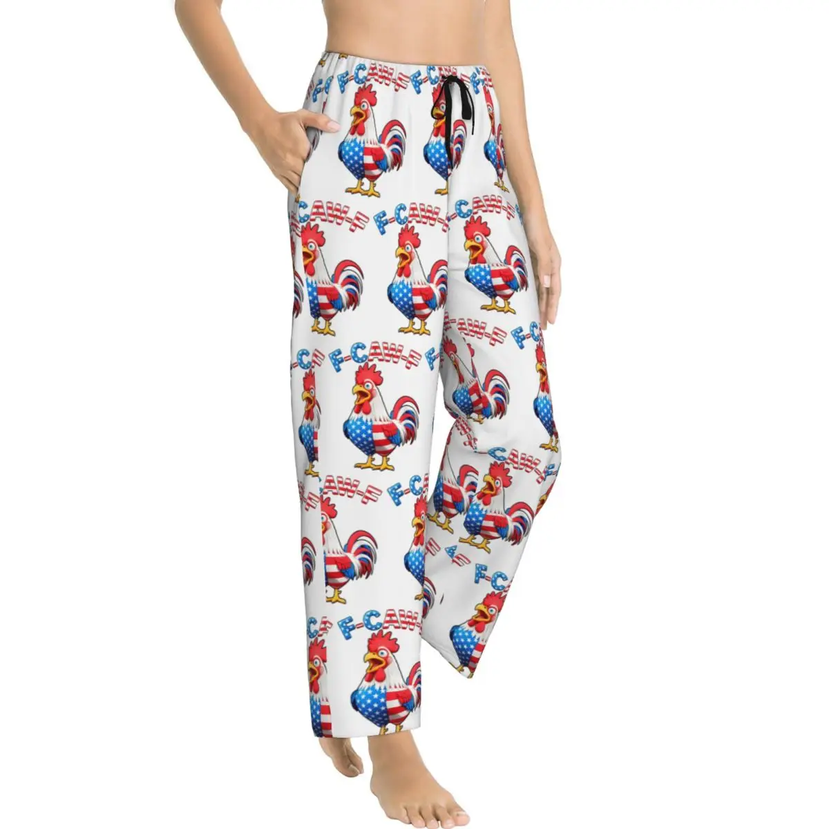 Women's Pyjama Pants F-Caw-F Chicken Humor Quote Rooster Meme Funny USA Flag Lounge Pants Comfy Pajama Bottoms Dorm