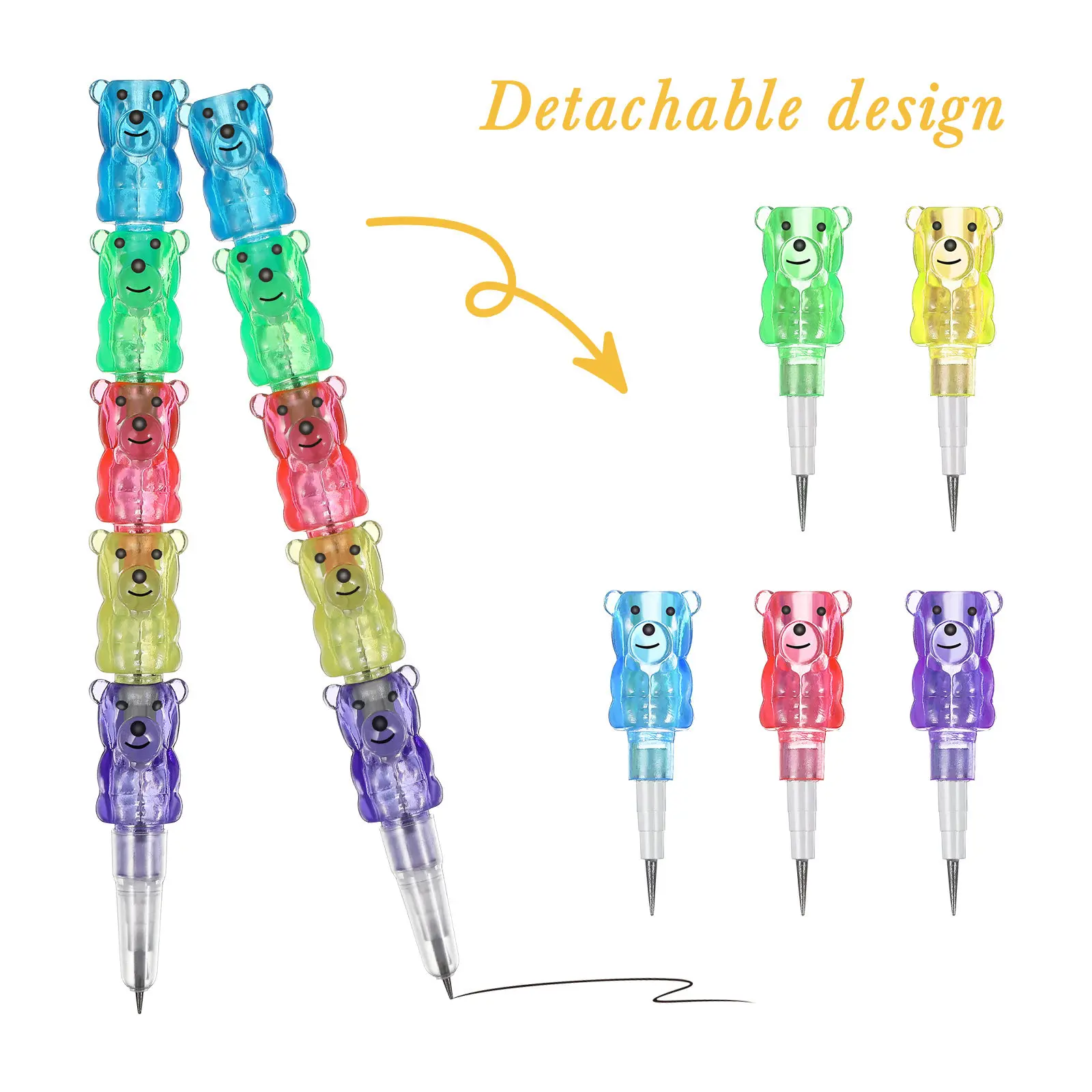 15Pcs Cartoon Bear Stackable Pencils Fun Smooth Writing Party Favors Gift Fun Pencils for Birthday Party Favors