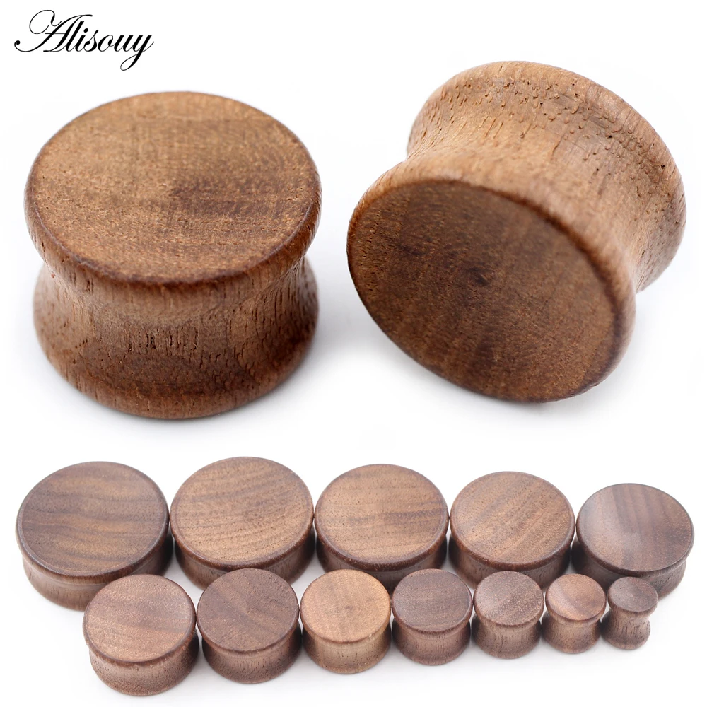 Alisouy 2PCS 8-30mm Concave Surface Natural Wood Round Ear Tunnels Plugs Expander Stretcher Gauges Earring Piercing Body Jewelry