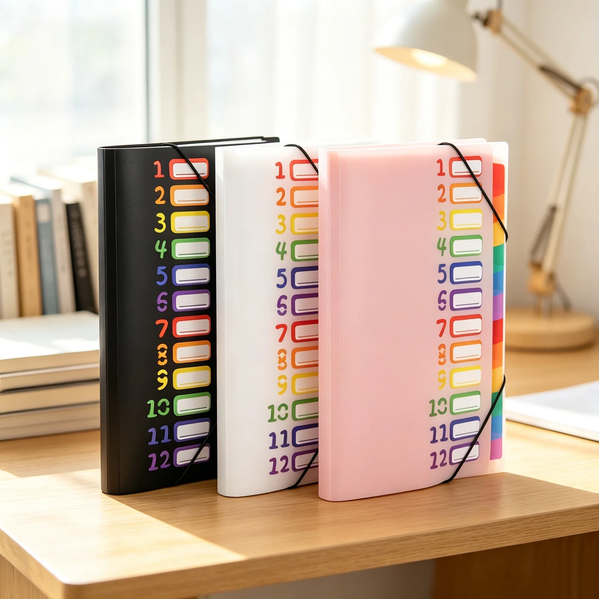 A4 Rainbow Data Organizer File Folder Organizer File Folder 12 Labels Organizer Large Capacity Inner Page Storage Book Office