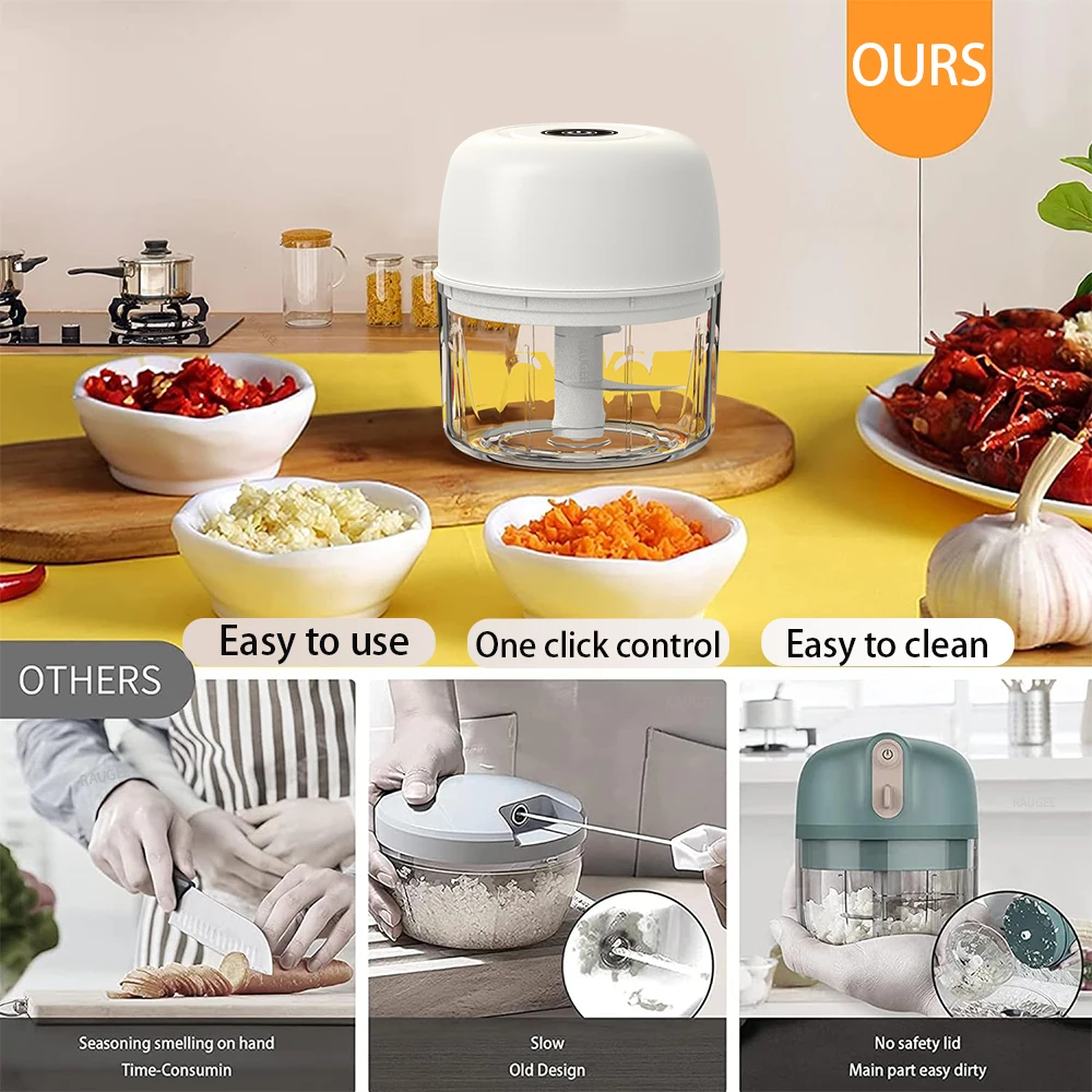 Mini Food Processor Electric Garlic Chopper USB Charging Meat Grinder 300ml Garlic Masher Machine Vegetable Crusher Mini Chopper