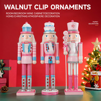 35cm Christmas Pink Nutcracker Wooden Soldier Doll Creative Handicraft Puppet Figures New Year Gift Home Ornaments Desktop Decor