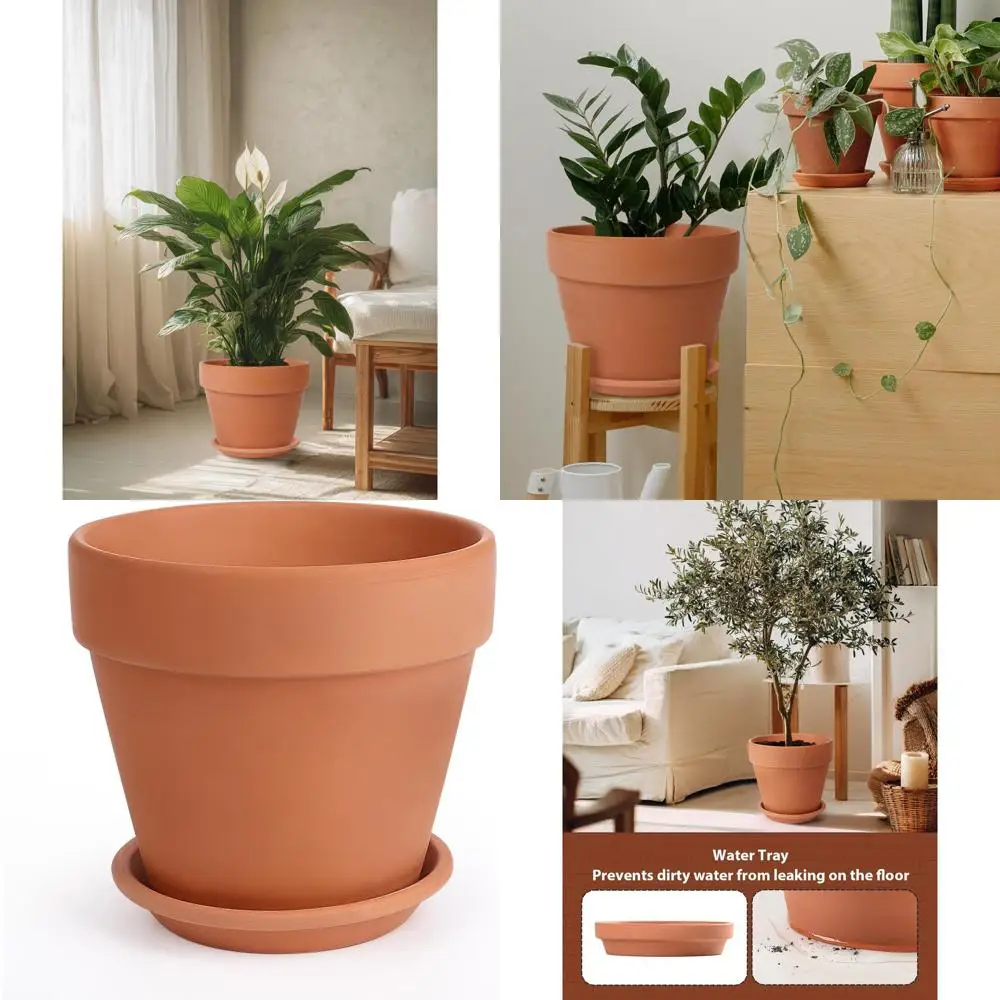 

12-дюймовый терракотовый горшок для растений с дренажем и блюдцем — большой цветочный горшок из керамической глины для внутреннего или наружного использования