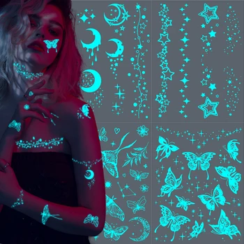 Aydınlık Mavi Kelebek dövme çıkartmalar Su Geçirmez Vücut Sanatı Çiçek Sahte Dövmeler Klavikula Çocuklar Kadınlar için Güzel Dövme Etiket