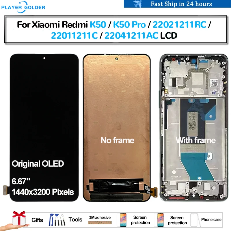 Original OLED For Xiaomi Redmi K50 K50 Pro 22021211RC 22041211AC Pantalla lcd Display Touch Panel Screen Digitizer Assembly Part