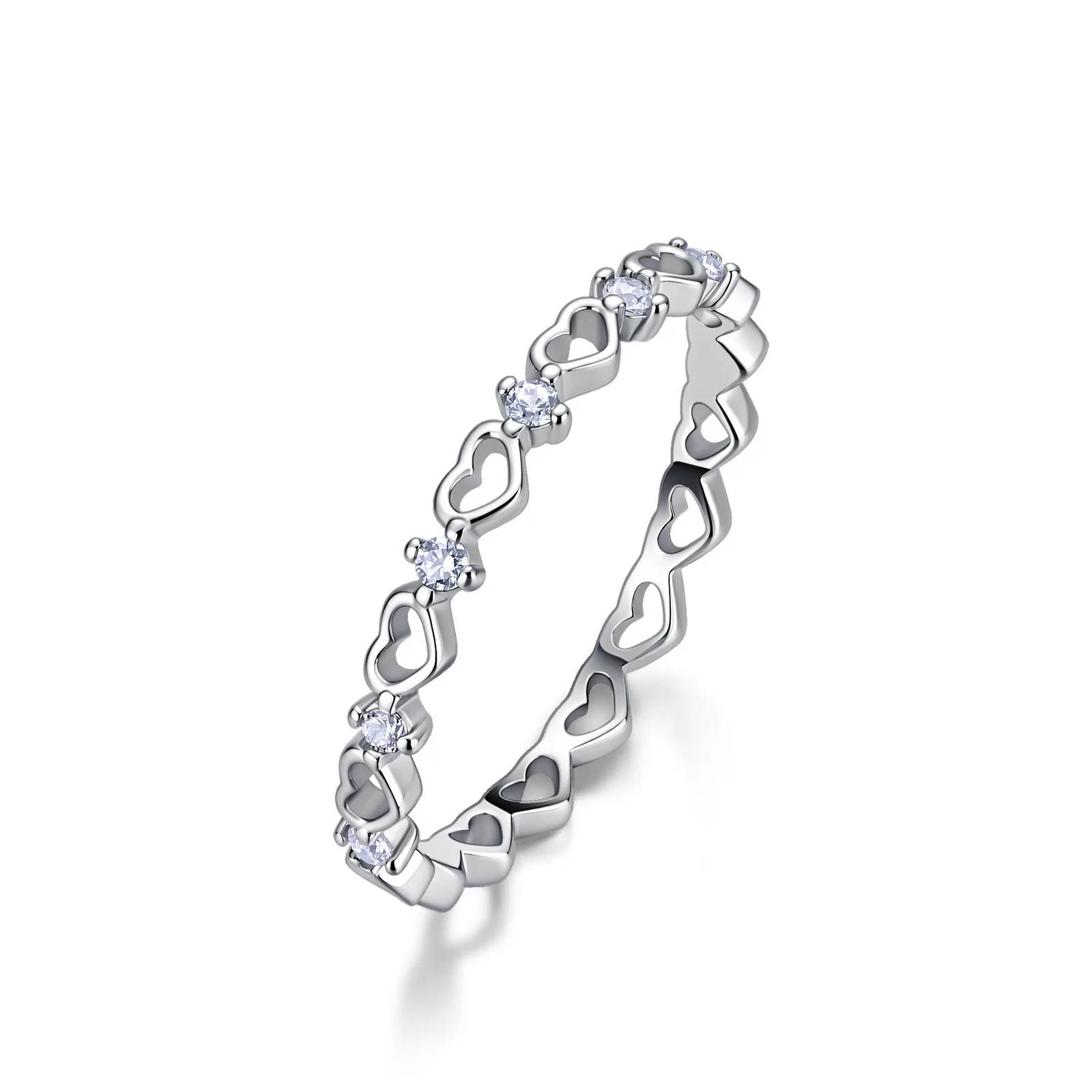 Women S925 Silver Hollow Heart Fixed Size Ring 0.09CTW Gem 18K Plated Stackable Fine Jewelry Gold Silver Tone