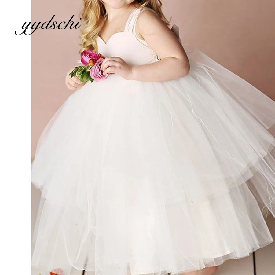 Maßgeschneidertes weißes Ballkleid für Blumenmädchen, Kindergeburtstag, ärmellos, herzförmig, knöchellang, für Hochzeit, Besch-Abschlussballkleider