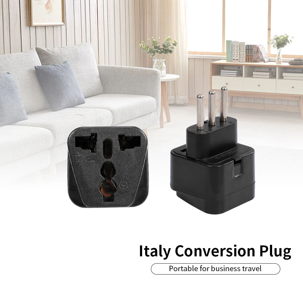 3-pin Italy Conversion Plug Universal UK/US/EU/AU to Italy Milan Chile Vatican Italian Travel Power Adapter Plug Converter Black