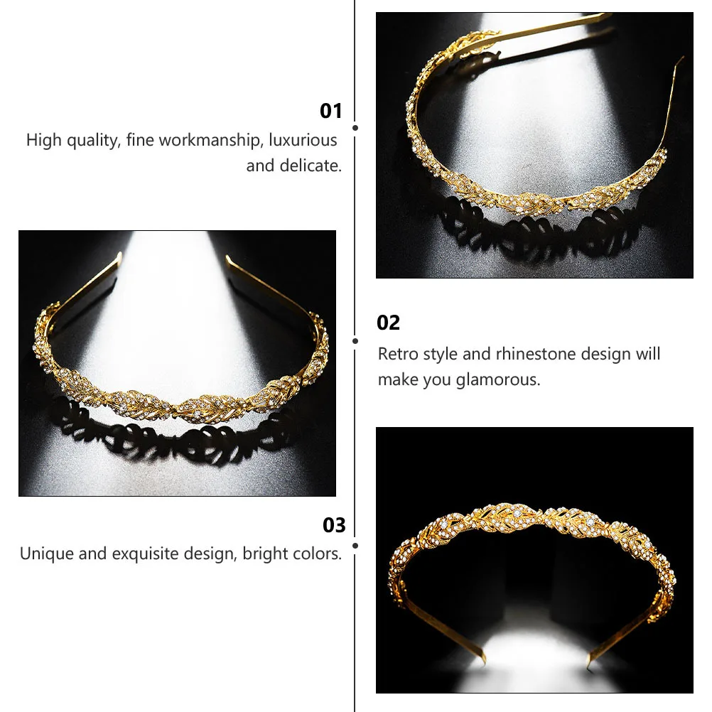 

Gold Crown Hair Hoop Rhinestone Retro Style Wedding Hairband Bridal Headpiece Women Party Hair Accessories Wedding Hairband