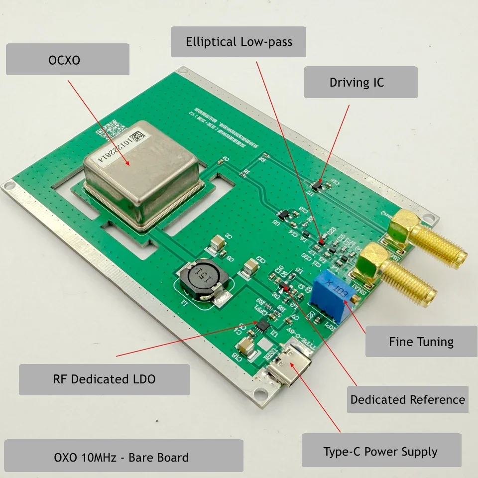 10MHz 2CH 正弦波/方形出力 OCXO ボード周波数標準安定した定温水晶発振器