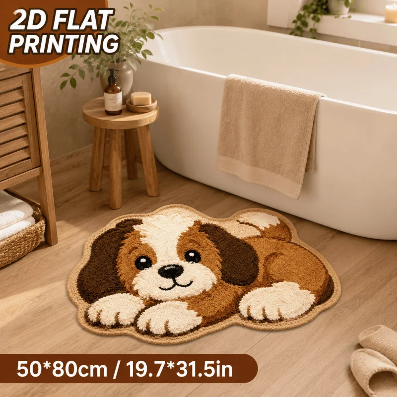 VIKAMA Cute Dog Shaped Bath Mat Non‑Slip Absorbent Irregular Floor Rug For Bathroom Bedroom Entryway Home Decor