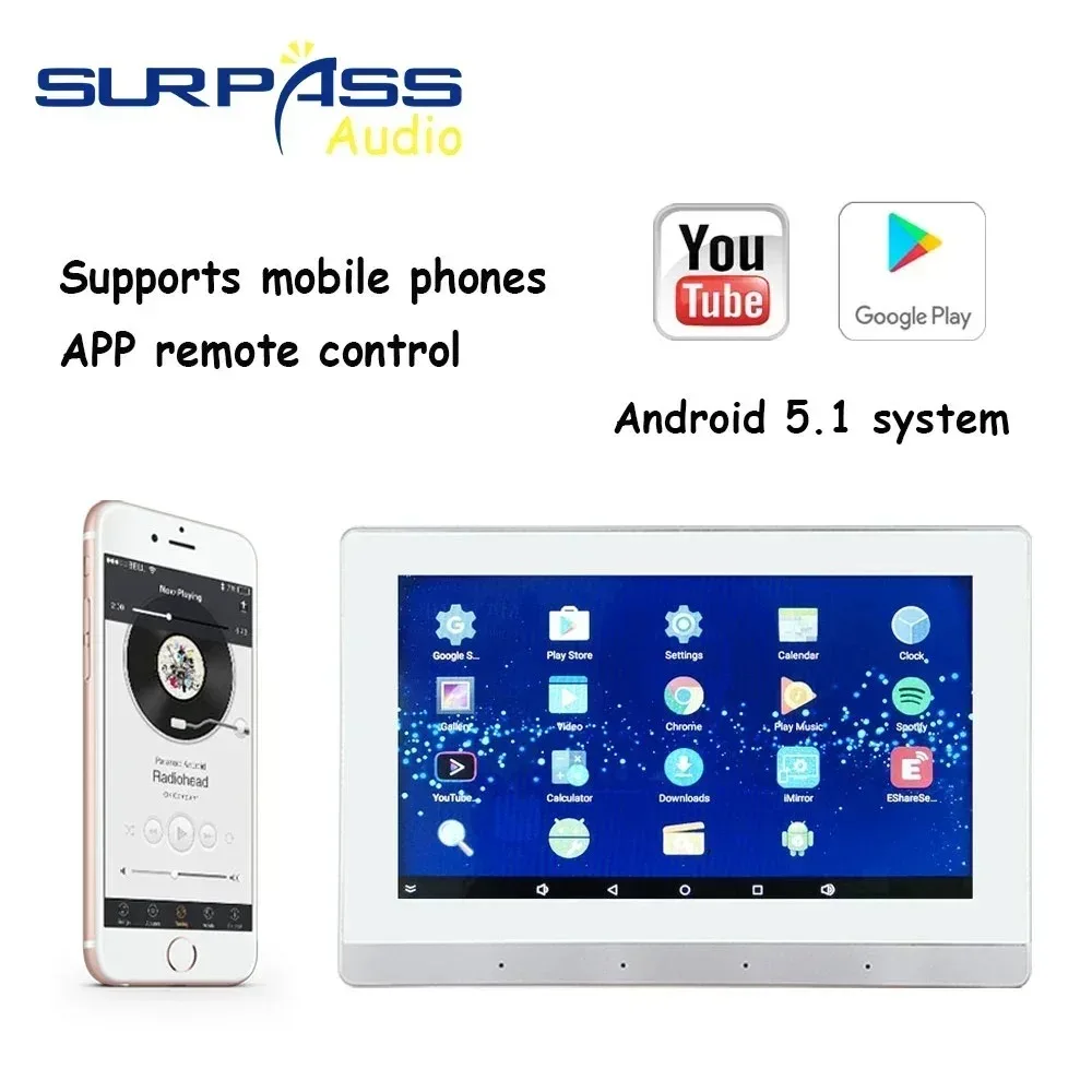 Amplificador de parede com tela sensível ao toque inteligente, bluetooth, wi-fi, android 5.1, áudio, 16*10w, alto-falante de teto, som estéreo hifi, sistema de home theater