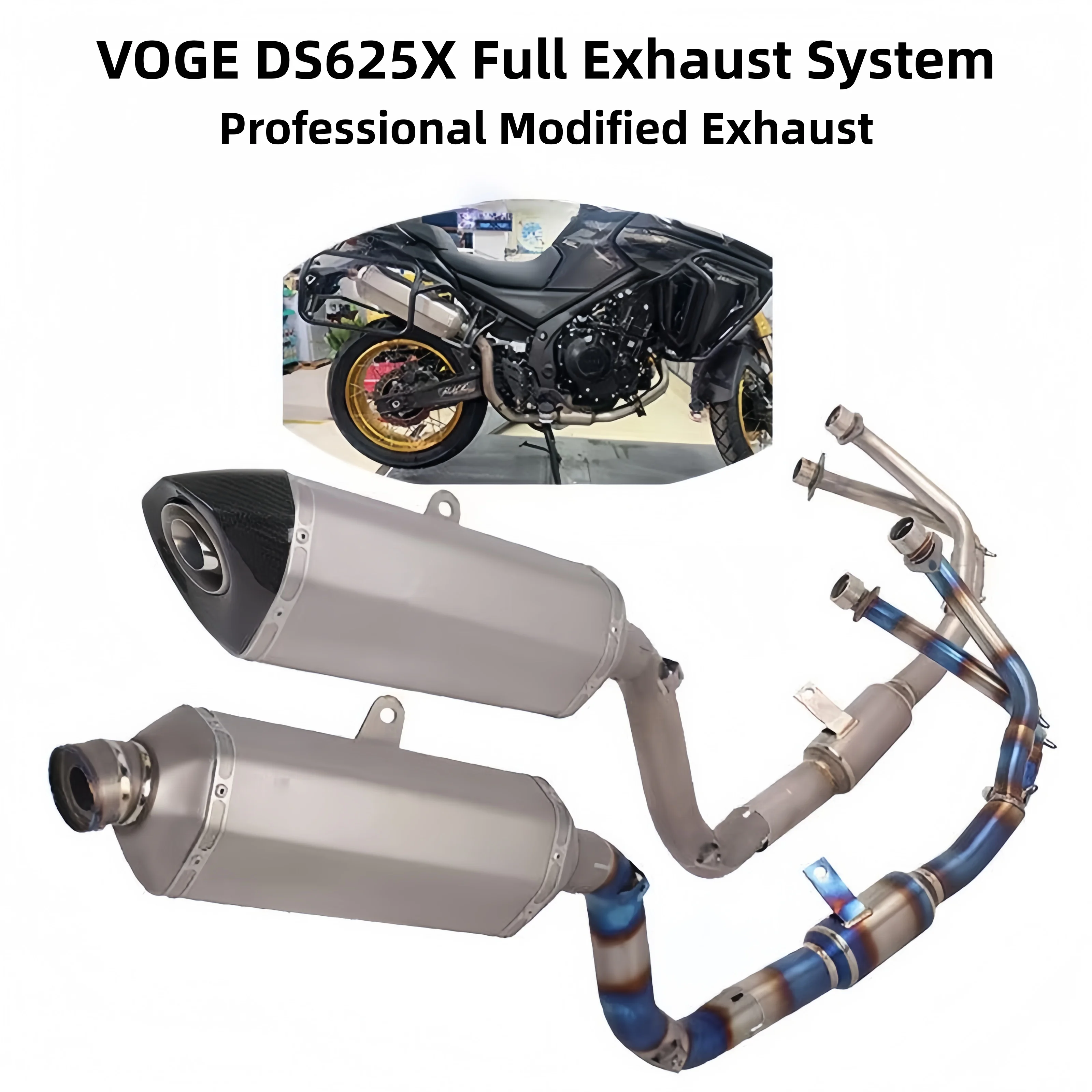 Fit for VOGE DS625X exhaust pipe, dedicated titanium exhaust for modified full system / mid & rear section, lightweight design