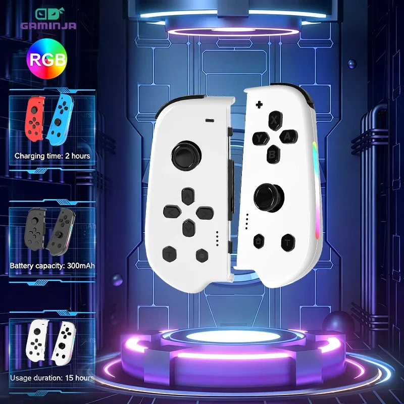 

GAMINJA Wireless Joypad Controller for Switch Game Console with RGB Lamp L/R Handle Grip Wake up Screenshot Function