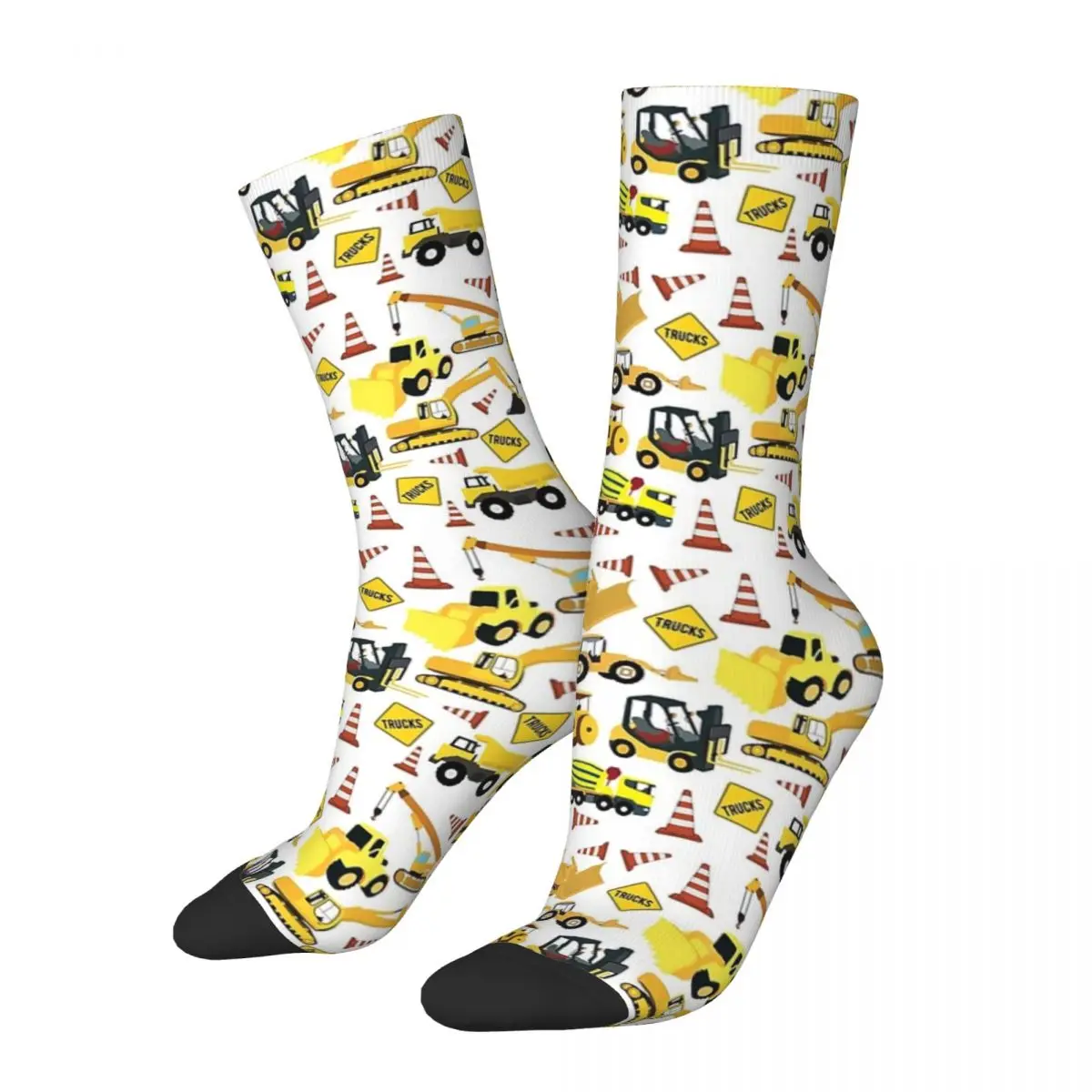 Construction Trucks Pattern - Excavator, Backhoe And More Socks Super Soft Stockings All Season Long Socks Accessories