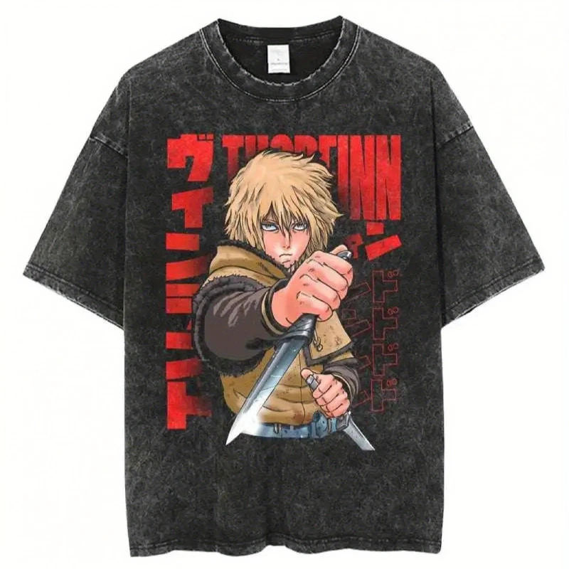 

This Summer Bestseller Features A Vintage Washed Wenlan Saga Soffin Oversized Anime Graphic Round-neck Printed Men's Shirt