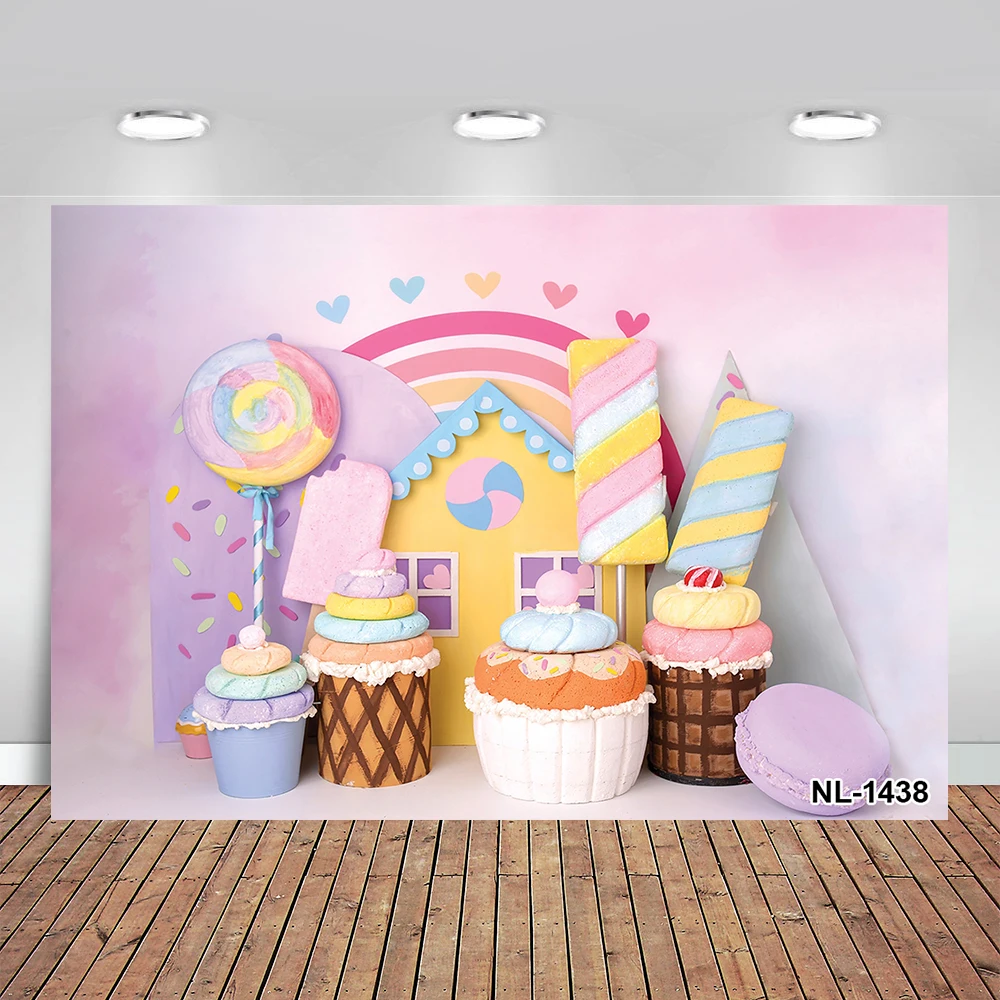 

Ice Cream Lollipop Balloons Wall Birthday Sence Photo Background Kids Newborn Baby Shower Portrait Photography Backdrop