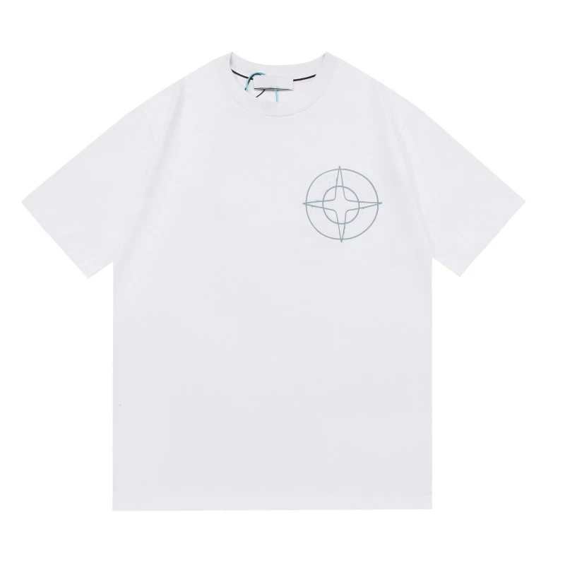 YFStone Trendy Stone Couple Printed T-Shirt Short Sleeve Cotton Casual Unisex round Neck Geometric Pattern Summer Top
