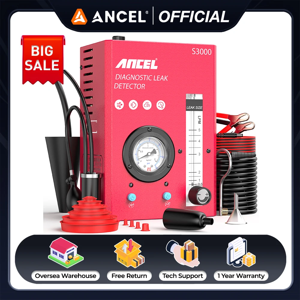 

ANCEL S3000 Automotive Smoke Machine Professional Car Gas Leak Diagnostic Detector Built-in Air Pump for EVAP Fuel Vacuum System