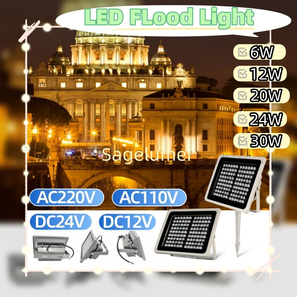 Led Floodlight 220V/110V/12V/24V Outdoor Wall Lamp Reflector Waterproof Garden Lighting White Red Blue Green Flood Light 6W-30W