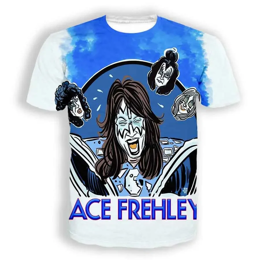 Hot Metal Band Solo Singer Ace Frehley 3D Print T-shirts Summer Men Women Unisex Hip Hop Short Sleeve Tee Top Oversized Clothing