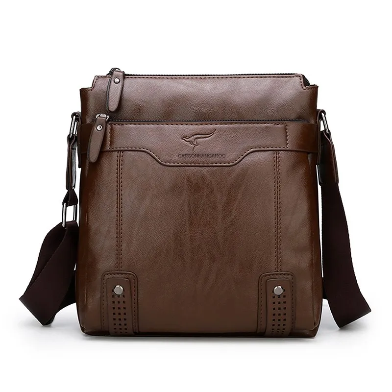 Wear-resistant PU leather men's shoulder bag with multiple pockets and large capacity hand-held diagonal backpack travel bag