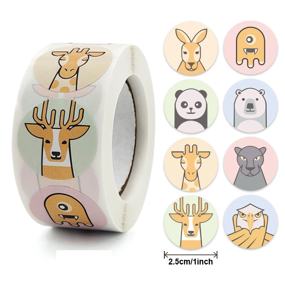 

500PCS Cute Cartoon Animal Stickers for Kids 1inch Round Reward Labels Sticker Classic Toys Encourage Sticker Stationery Sticker