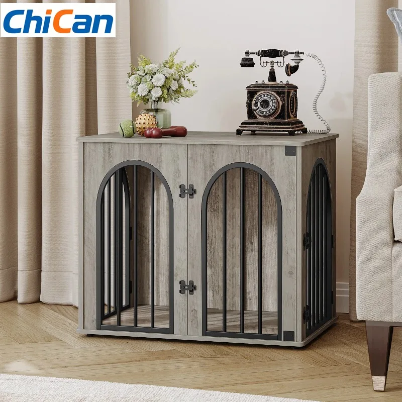 

【Hot】1 Light Ivory 68 cm Dog Box for Home 3 Doors Arch Door Modern Dog Box Indoor for Dogs Side Table Dog Cage Heavy