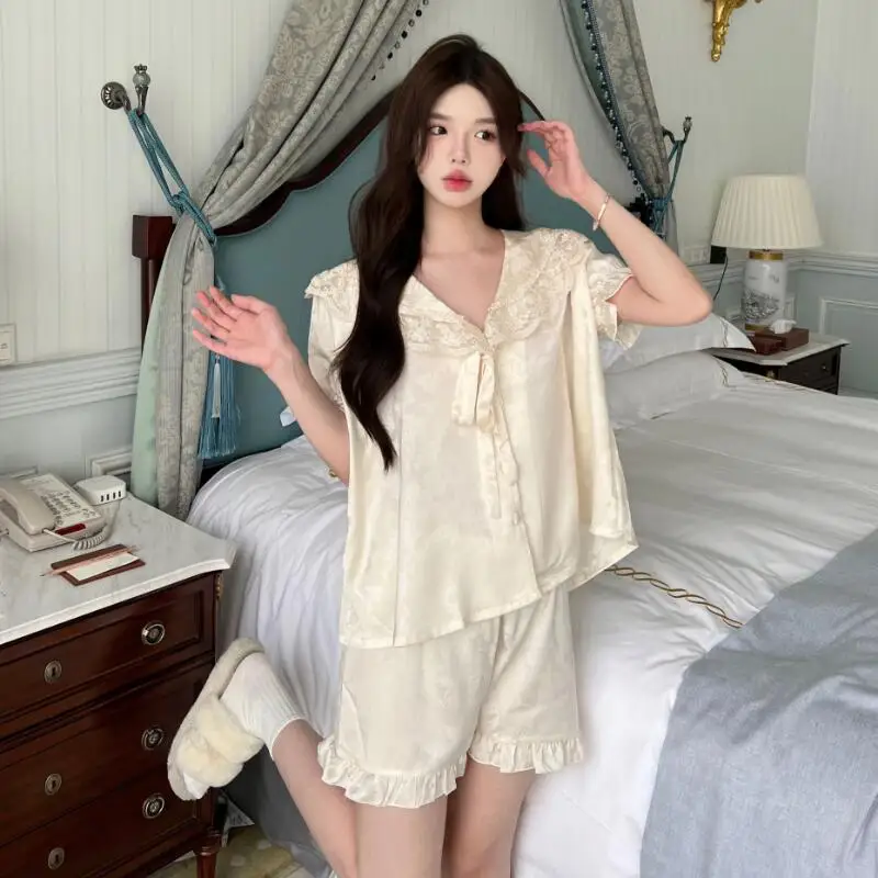 elegant-demeanor-women's-new-short-sleeved-shorts-korean-pajamas-sets-women's-summer-fashion-comfort-soft-home-clothing-2pcs