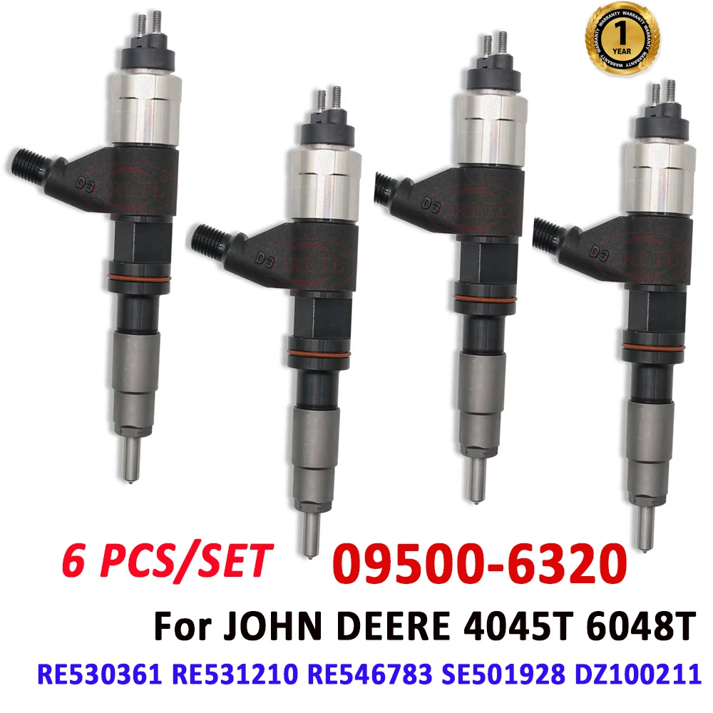 

6 PCS RE546783 SE501928 ORLTL 095000-6320 Diesel Oil Fuel Injector 095000-6322 for John Deere 4045T 6048T RE530361 RE531210