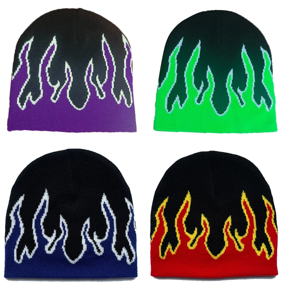 Winter Outdoor Cycling Travel Warm Hat Flame Pattern Neutral Fashion Knitted Hat Hip Hop Street Versatile Hoodie