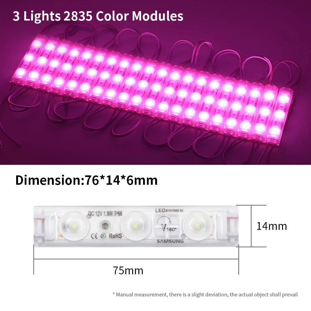 20PCS DC 12V SMD 2835 3Leds Moudle IP67 Waterproof Red Blue Green White Yellow Advertisement Decoration LED Strip