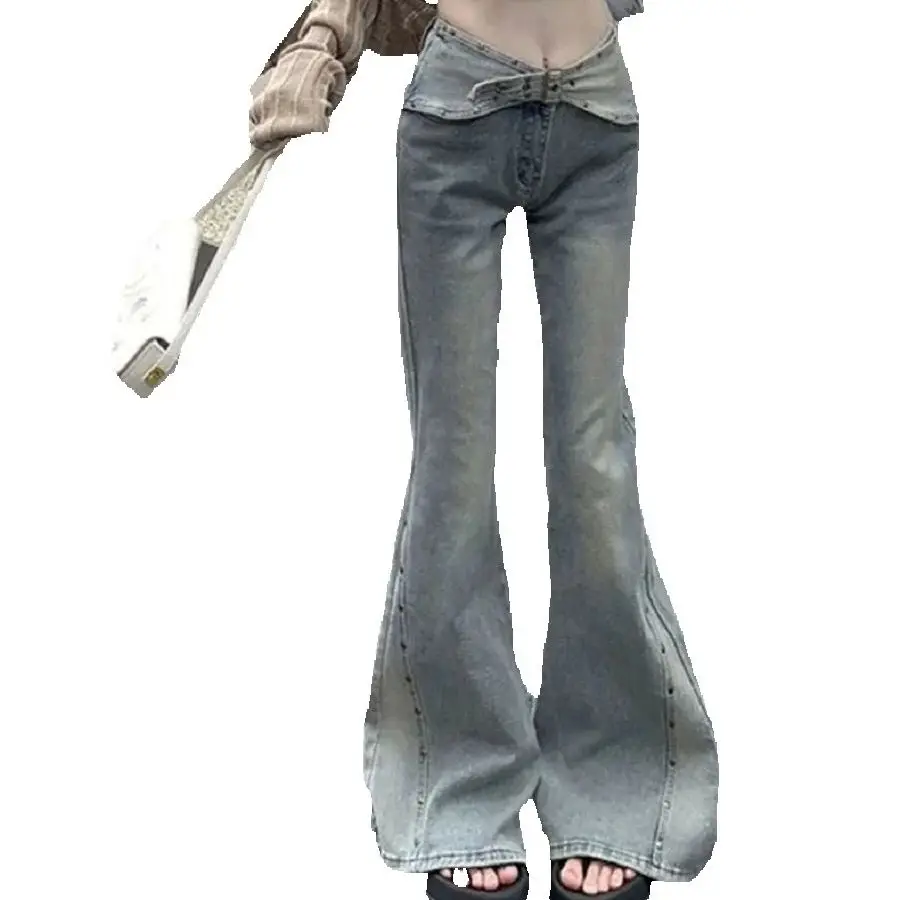 American Retro High Waist Micro-Flare Jeans Women 2025 Summer New Design Slim Niche Hot Girls Long Floor-Moving Pants