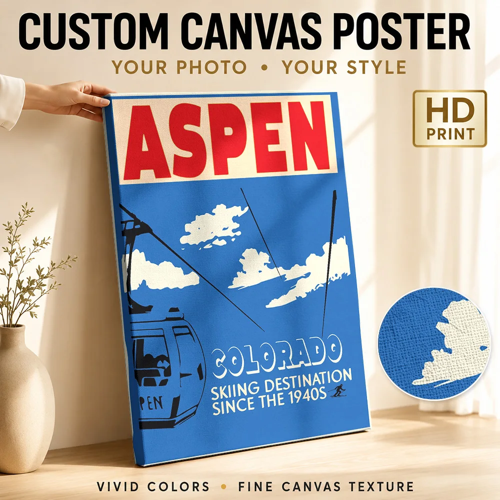 Aspen Colorado Ski Framed Canvas Print Poster Customized Photo Modern Aesthetic Canvas Wall Art for Office Decor Ready to Hang