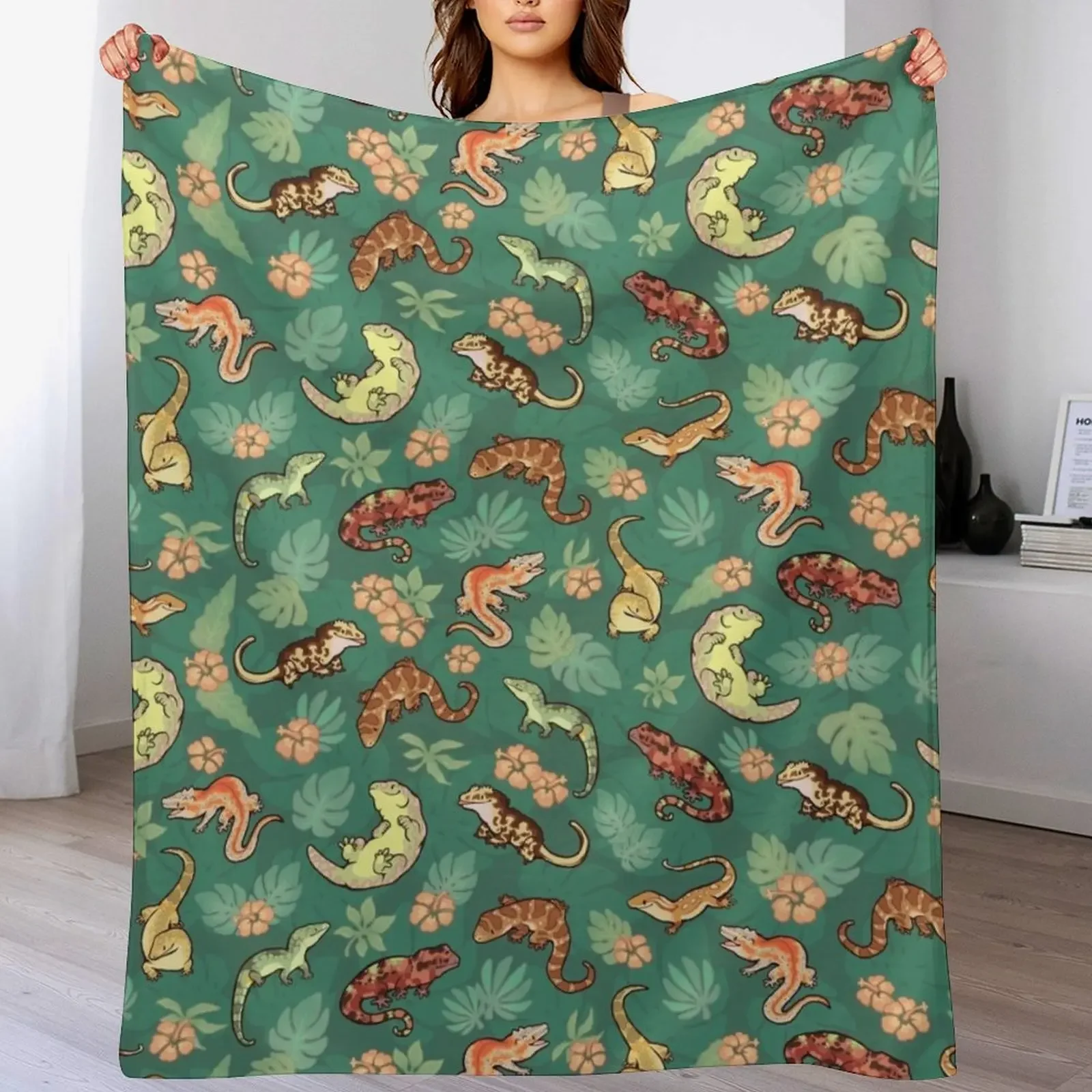 

New Gecko family in green Throw Blanket Hairys Plaid Retros valentine gift ideas Blankets