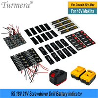 Turmera 5S 18V 21V 20V Screwdriver Battery Capacity Indicator LED Display for Diy 18650 21700 Li-ion Electric Drill Battery Use